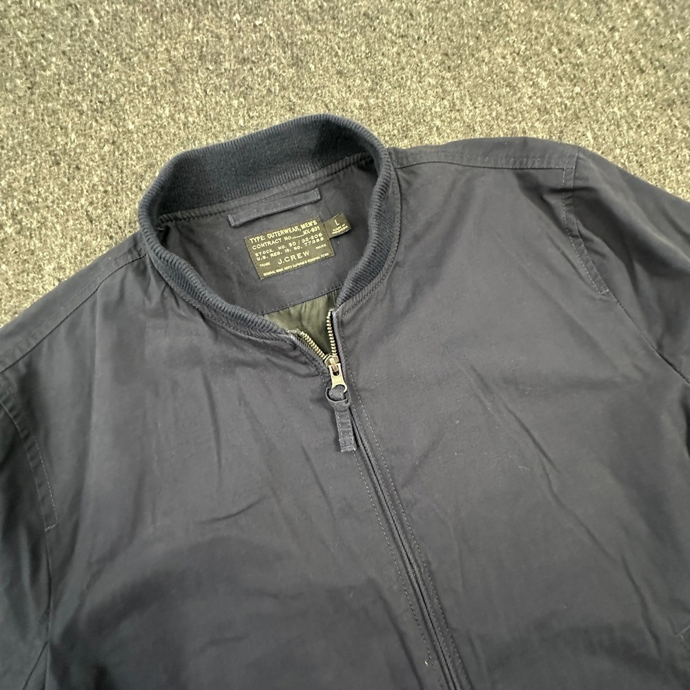 J.Crew Bomber Jacket Mens Large Navy Blue Military Style J5280 Cotton Full Zip